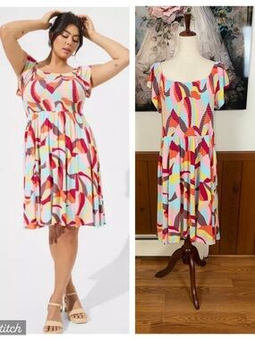 Adorable Torrid Colorful Abstract Print Short Sleeve Dress